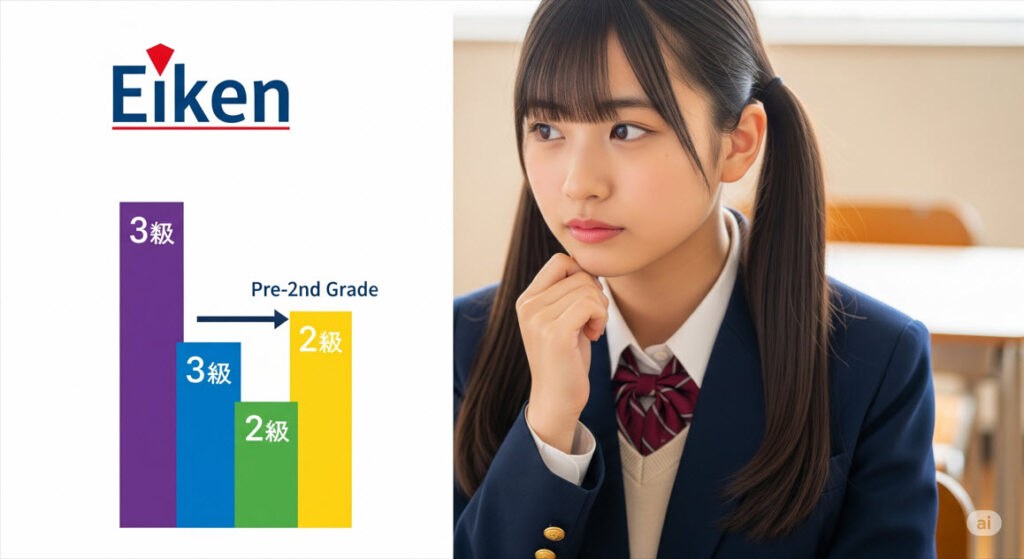 下の級の英検3級と上の英検2級との差